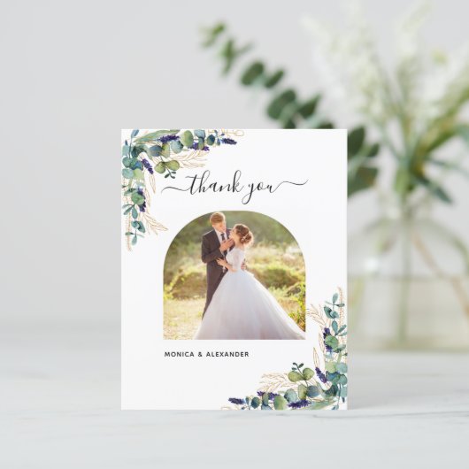 Budget eucalyptus foto bruiloft bedankt (Staand voorkant)