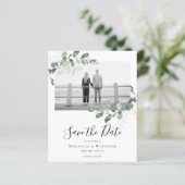 BUDGET Eucalyptus Foto Huwelijk Save The Date (Staand voorkant)