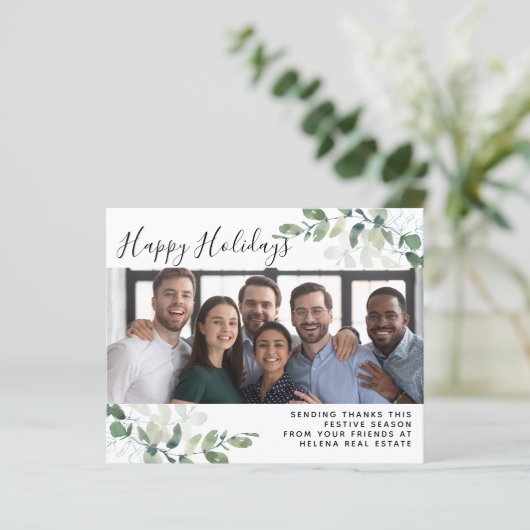 Budget Eucalyptus Foto Prettige feestdagen Kaart (Staand voorkant)