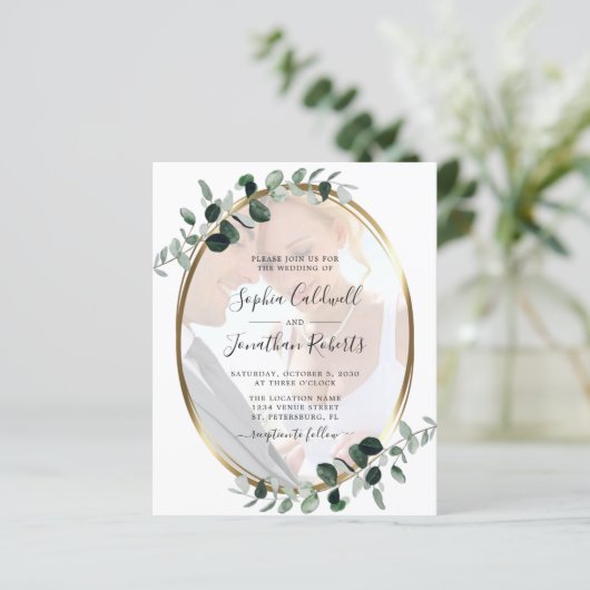 Budget Eucalyptus Foto QR Code Weddenschap Uitnodi (Staand voorkant)