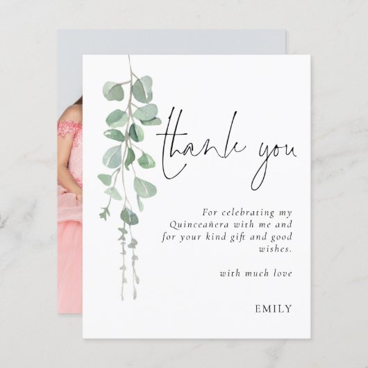 Budget Eucalyptus Foto Quinceañera Dank u (Voorkant / Achterkant)