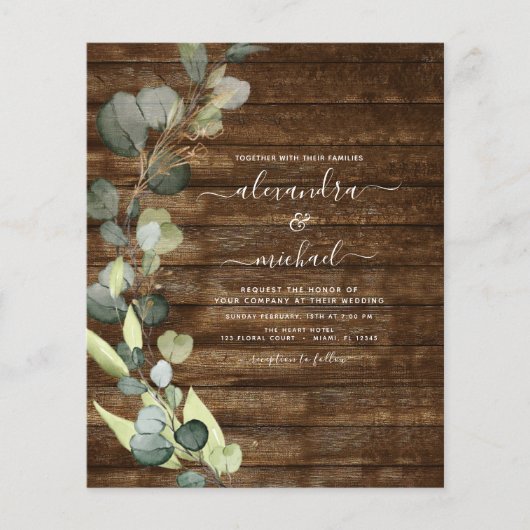 Budget Eucalyptus Foto Rustic Wood Weddenschap Flyer (Voorkant)
