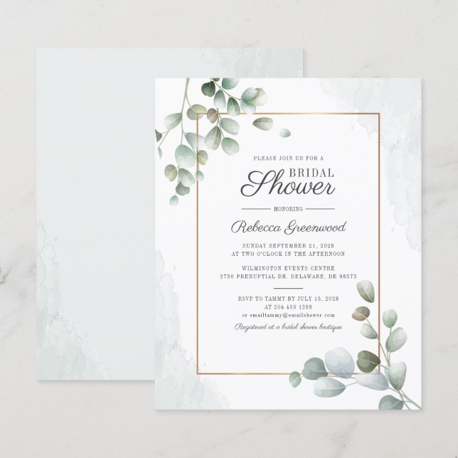 Budget Eucalyptus Geometrische Groene Bruiloft (Voorkant / Achterkant)