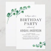 Budget Eucalyptus Girly Birthday Party Invitation (Voorkant / Achterkant)