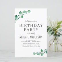 Budget Eucalyptus Girly Birthday Party Invitation