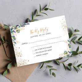 Budget eucalyptus glitter bruiloft RSVP-kaart Notitiekaartje