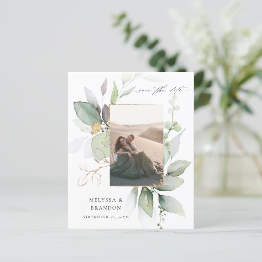 Budget Eucalyptus Glow Foto Vertica Save the Date (Staand voorkant)