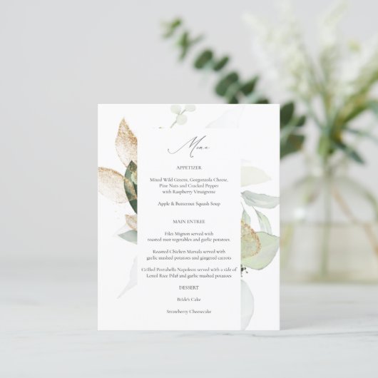 Budget Eucalyptus Glow Gold Greenery Menu (Staand voorkant)