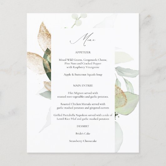 Budget Eucalyptus Glow Gold Greenery Menu (Voorkant)