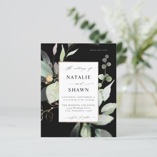 Budget Eucalyptus Glow Gold Greenery Wedding Black (Staand voorkant)