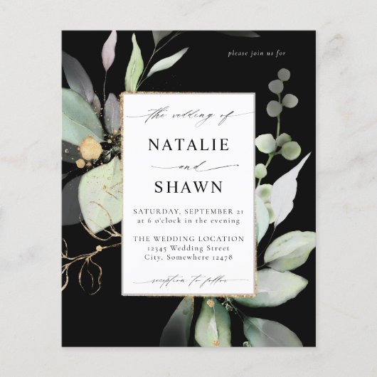 Budget Eucalyptus Glow Gold Greenery Wedding Black (Voorkant)