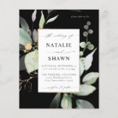 Budget Eucalyptus Glow Gold Greenery Wedding Black Flyer (Voorkant)