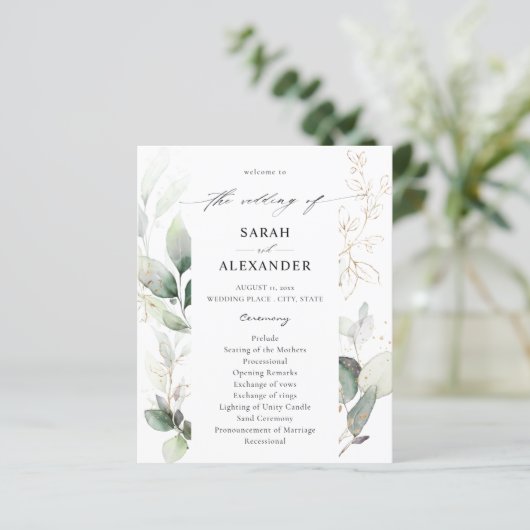 Budget Eucalyptus Glow Gold Weddenprogramma (Staand voorkant)