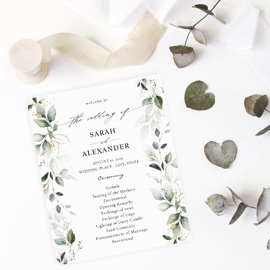 Budget Eucalyptus Glow Gold Wedding Ceremonie 2 Flyer