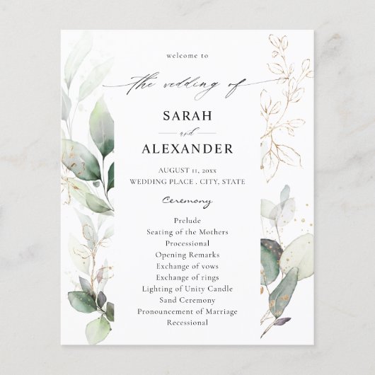 Budget Eucalyptus Glow Gold Wedding Ceremonie Flyer (Voorkant)
