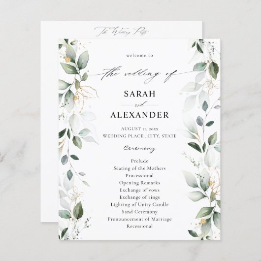 Budget Eucalyptus Glow Gold Wedding Programme 2 (Voorkant / Achterkant)
