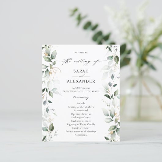 Budget Eucalyptus Glow Gold Wedding Programme 2 (Staand voorkant)