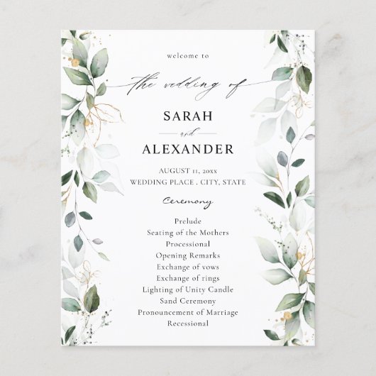 Budget Eucalyptus Glow Gold Wedding Programme 2 (Voorkant)