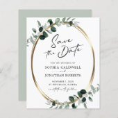 Budget Eucalyptus Gold Calligrafie Sparen de Datum (Voorkant / Achterkant)