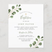 Budget eucalyptus gold cross-Baptisme Uitnodiging (Voorkant)