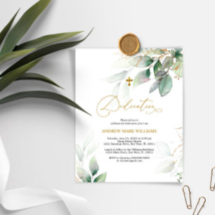 Budget Eucalyptus & Gold Dedication Invitation