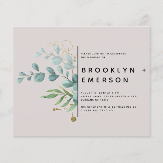 BUDGET Eucalyptus Gold Foil Modern Weddenschap (Voorkant)