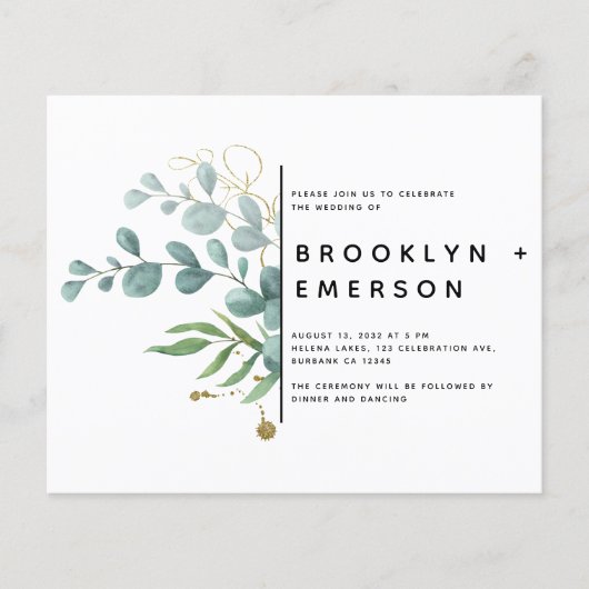 BUDGET Eucalyptus Gold Foil Modern Weddenschap (Voorkant)