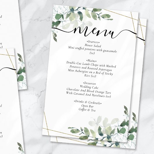 BUDGET Eucalyptus Gold Glitter Menu Kaart
