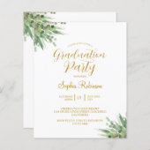 Budget Eucalyptus Gold Graduation Party Uitnodigin (Voorkant / Achterkant)