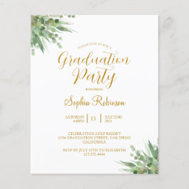 Budget Eucalyptus Gold Graduation Party Uitnodigin