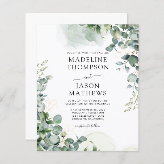 BUDGET Eucalyptus Gold Greenery Weddenschap (Voorkant / Achterkant)