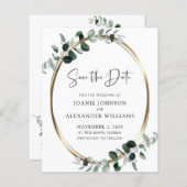 Budget Eucalyptus Gold Metallic Save the Date (Voorkant / Achterkant)