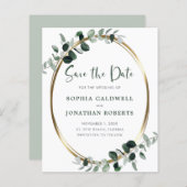 Budget Eucalyptus Gold Metallic Save the Date (Voorkant / Achterkant)