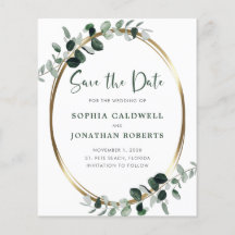 Budget Eucalyptus Gold Metallic Save the Date