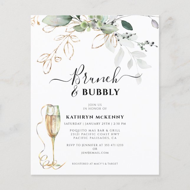 Budget Eucalyptus Goud Calligrafie Bruidsdouche (Voorkant)