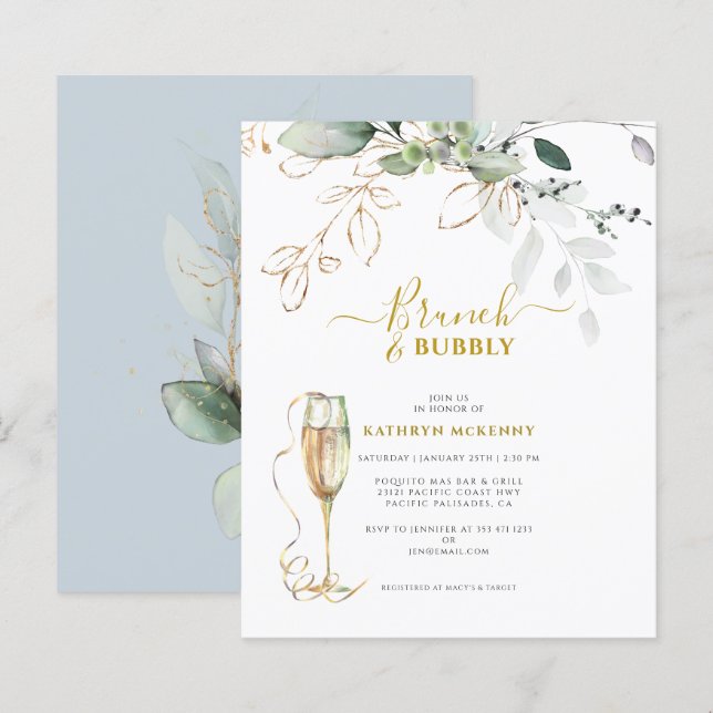 Budget Eucalyptus Goud Stof Blauw Bruidsfeest  (Voorkant / Achterkant)