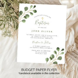 Budget eucalyptus gouden kruis Doop Uitnodiging Flyer