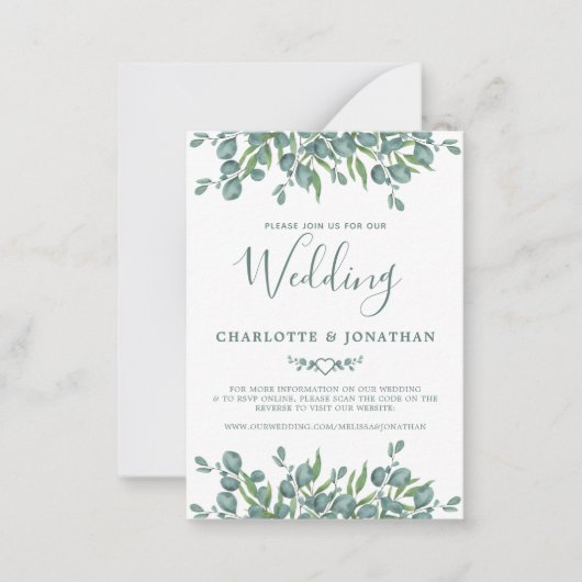 Budget Eucalyptus Green QR Code Weddenschap Notitiekaartje (Voorkant)