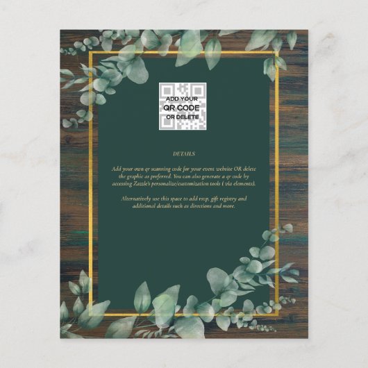 BUDGET Eucalyptus Greenery BABY SHOWER Rustisch Flyer (Achterkant)