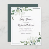BUDGET Eucalyptus Greenery Baby shower Uitnodiging (Voorkant / Achterkant)