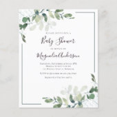 BUDGET Eucalyptus Greenery Baby shower Uitnodiging (Voorkant)