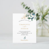 Budget eucalyptus greenery bruiloft uitnodiging (Staand voorkant)