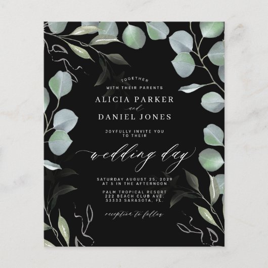 Budget eucalyptus greenery bruiloft uitnodiging (Voorkant)