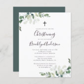 Budget Eucalyptus Greenery Christening Uitnodiging (Voorkant / Achterkant)