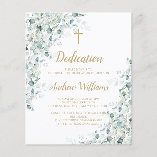 Budget Eucalyptus Greenery Dedication Invitation (Voorkant)