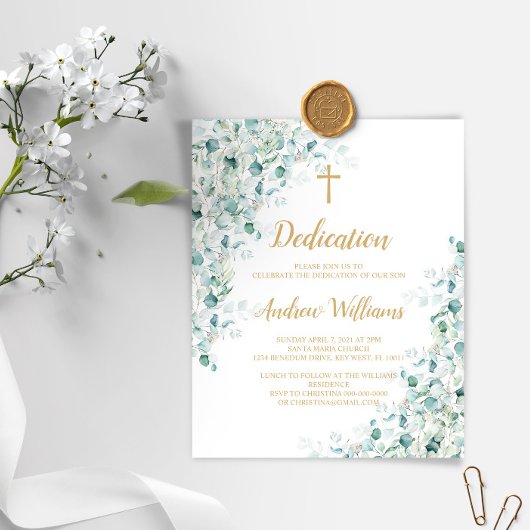 Budget Eucalyptus Greenery Dedication Invitation