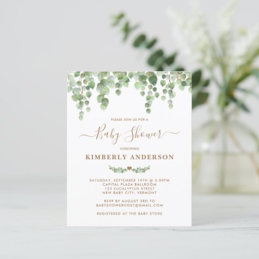 Budget Eucalyptus Greenery Gold Baby shower Invite (Staand voorkant)
