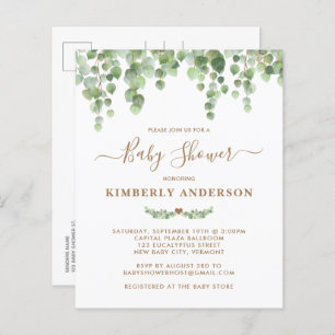 Budget Eucalyptus Greenery Gold Baby shower Invite