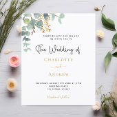 Budget eucalyptus greenery Gold bruiloft uitnodigi