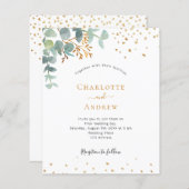 Budget eucalyptus greenery Gold bruiloft uitnodigi (Voorkant / Achterkant)